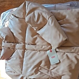 Levis faux-leather short puffer jacket coat brown xl